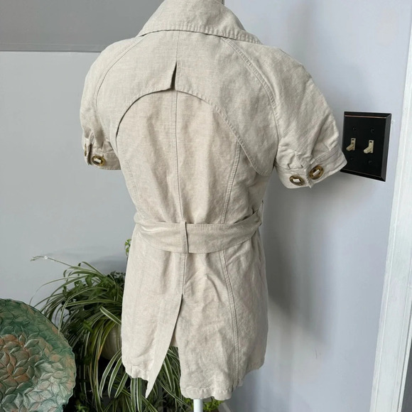 Londonjean Chino Short Sleeve Button Up‎ Top Jacket Linen Cotton Khaki Belted Sm - Picture 2 of 7